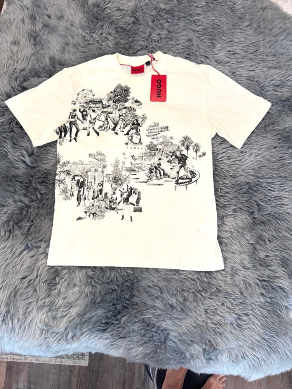 Hugo Boss Double Graphic Ivory Short Sleeve Crew Neck Tee